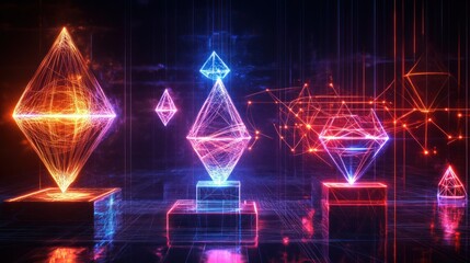 Obraz premium Neon crystals network futuristic data center