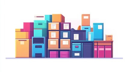 Obraz premium Office storage boxes and files, cluttered workspace