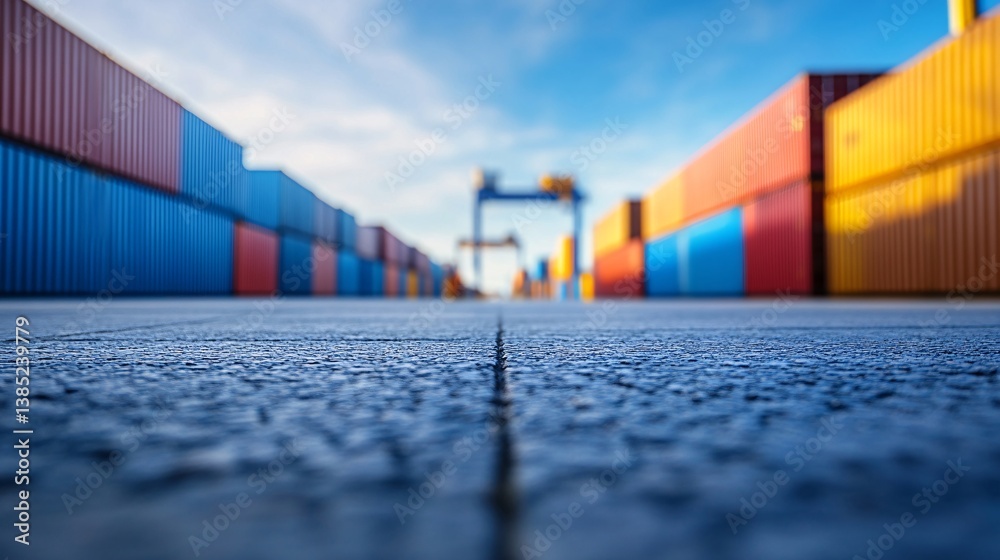 Aufkleber Industrial container terminal with loading gantry crane in the background