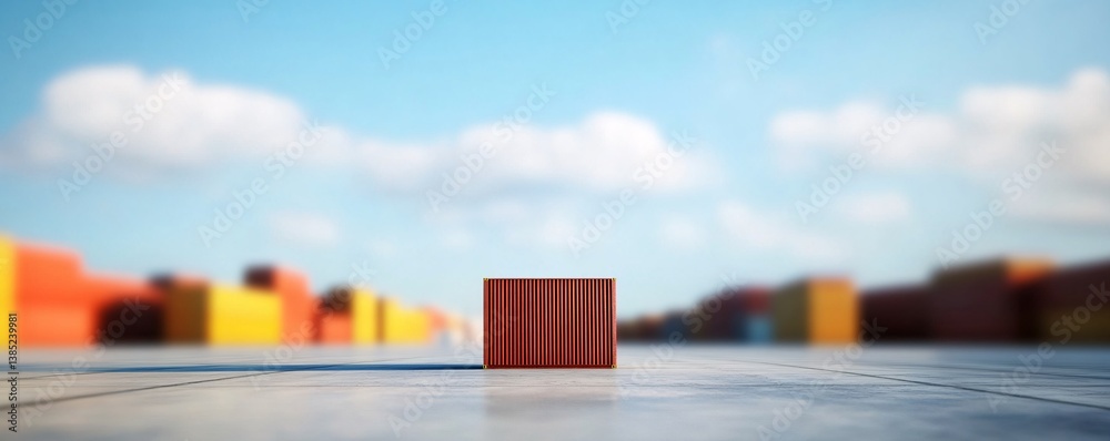 Poster One red shipping container standing out in a container terminal