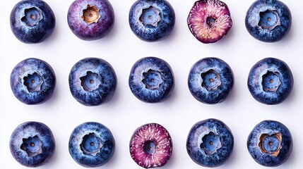 Fresh blueberries arranged on white background, food photography for healthy eating recipes