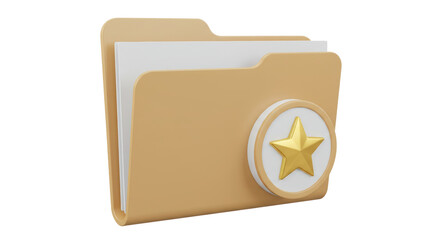 Isolated 3D Render of Folder with Star Icon for Favorites