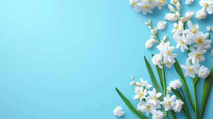 spring flowers on blue background