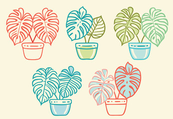 Colorful Monstera Plant Illustrations