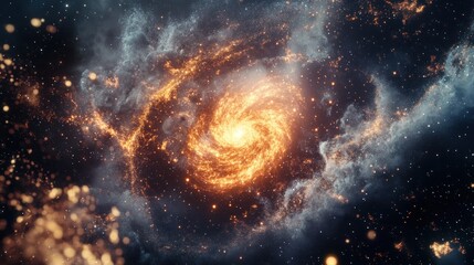 Obraz premium Fiery Spiral Galaxy Nebula, cosmic dust, space background, for science fiction