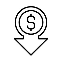 Cost reduction icon vector, decrease in value, money down arrow, financial crisis and market fall, economy