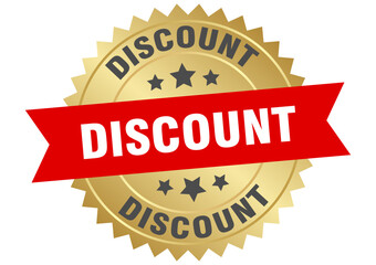 discount. discount round red and gold label isolated on transparent background