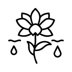 Sad flower with tears vector illustration, floral depression concept, botanical outline design element,  character