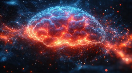 Obraz premium Abstract Brain Nebula: A Fiery Cosmic Mind