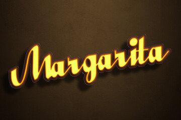 Yellow Neon Light Text Effect of name Margarita on Golden background.