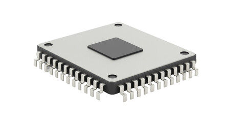 Isolated Computer Microchip with Metallic Pins and Dark Center