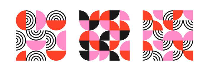 Set of geometric vibrant poster, line and circle shapes pattern, abstract collection of backgrounds, geometry modern design for card, invitation, wallpaper	