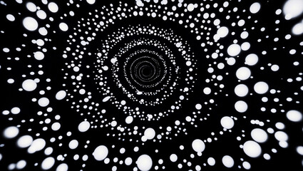 Ethereal spiral of moving white dots on black