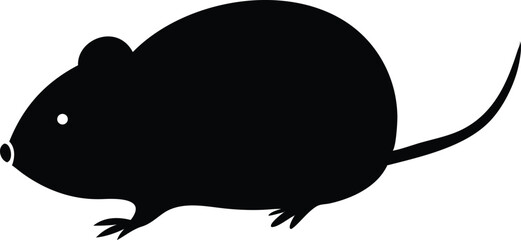 Black Mouse Silhouette Profile with Small Eye and Tail Isolated on Transparent BG