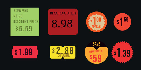 Sale retro sticker set. Label pack for marketing, online shopping in web design, print. Vector illustration