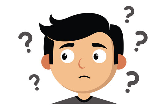recommend clip art: Cartoon Man with Confused Expression and Question Marks on a Transparent Background