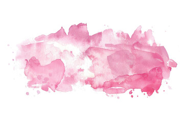 Pink Watercolor Brush Stroke with Splatter Isolated on Transparent Background