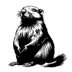 Black vector illustration showcasing a standing rodent with detailed fur representation, highlighting its attentive posture and features in a minimalist design