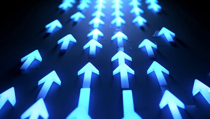 Glowing blue arrows indicating growth and progress