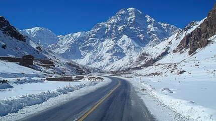 Majestic Andes Mountain Road in Winter