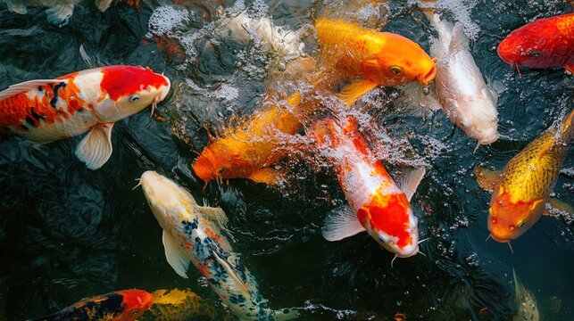 Vibrant koi fish swimming in a pond - Powered by Adobe