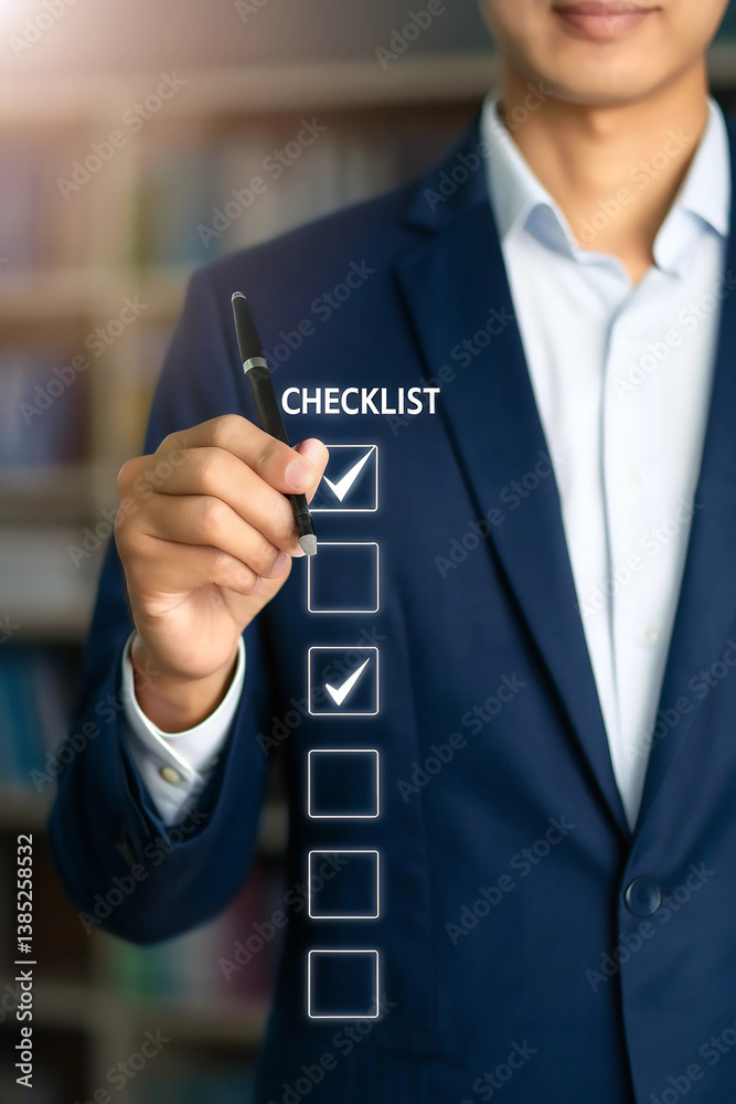 Poster professional businessperson using a digital checklist with a stylus. close-up of a hand completing t