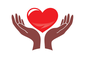 Obraz premium Dark Brown Hands Holding Heart Illustration, Transparent Background