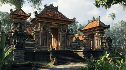 Fototapeta premium Balinese Temple Entrance, Jungle Setting, Sunny Day, Tourism