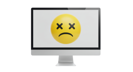 Isolated Computer Screen Displaying Sad Dead Emoji
