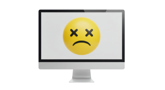 Isolated Computer Screen Displaying Sad Dead Emoji