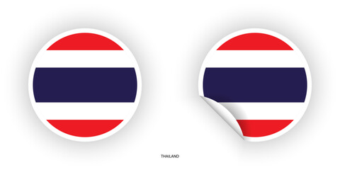 Thailand sticker flag in circle shape and circle peeled shape on white background. Thailand flag icon in circular form