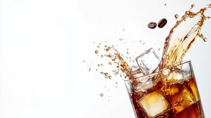 A glass of cold brew coffee with a splash of milk. Featuring refreshment and energy