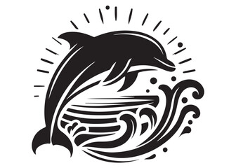 dolphin logo design vector silhouette illustration, dolphin logo icon silhouette, black silhouette of a dolphin jumping, a silhouette black and white dolphin on white background