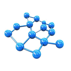 blue molecule structure 3d render icon isolated on white background