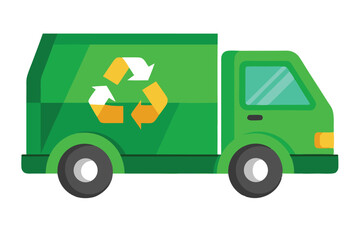 Naklejka premium Green Recycling Truck Icon with Yellow Recycle Arrows on a White Background