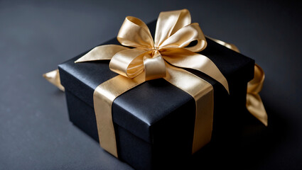 Luxurious black gift box with elegant gold ribbon