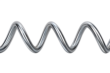 Abstract 3D Rendering of a Shiny Chrome Metal Spring or Coil with Wavelike Pattern and Reflective Surface transparent background Generative AI