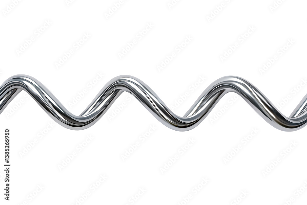 Fototapete Abstract 3D rendering of a shiny metallic wavy tube or pipe with chrome or silver finish transparent background Generative AI