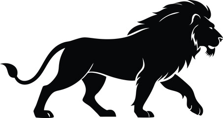 Majestic Walking Lion Silhouette with Mane on Transparent Background Design