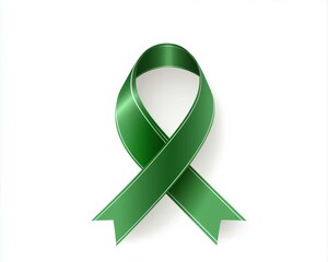 Green awareness ribbon on white background for International Women's Day