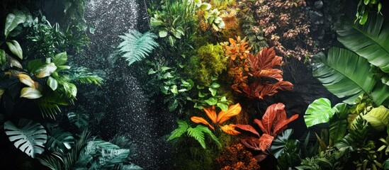 Lush Tropical Wall, Waterfall Background, Nature Scene