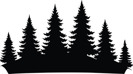 Obraz premium Pine Trees Silhouette, Evergreen Forest Landscape on Transparent Background