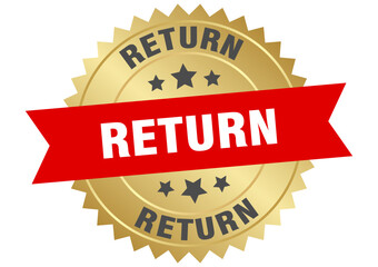 return. return round red and gold label isolated on transparent background