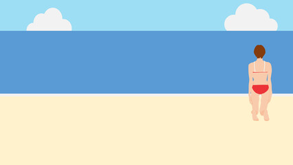 浜辺で夏休みを満喫する女性のイラスト(海水浴)