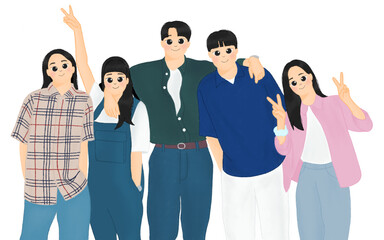 Fototapeta premium group of people five people being bestfriend