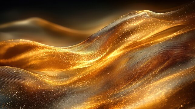 Golden fabric waves, elegant backdrop, luxury texture, design element