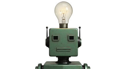 Isolated Retro Robot with Lightbulb Head