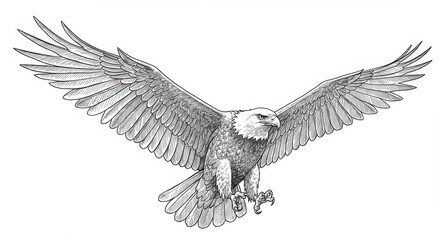 Naklejka premium Majestic Eagle in Flight: Fine Line Drawing