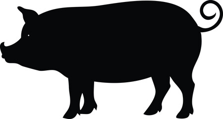 Fototapeta premium Silhouette Pig, Side View Graphic, Curly Tail, Transparent Background Design Element