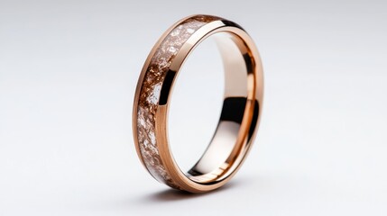 A striking rose gold ring exhibiting a unique textured design, demonstrating modern craftsmanship and aesthetic elegance, capturing attention and imagination.